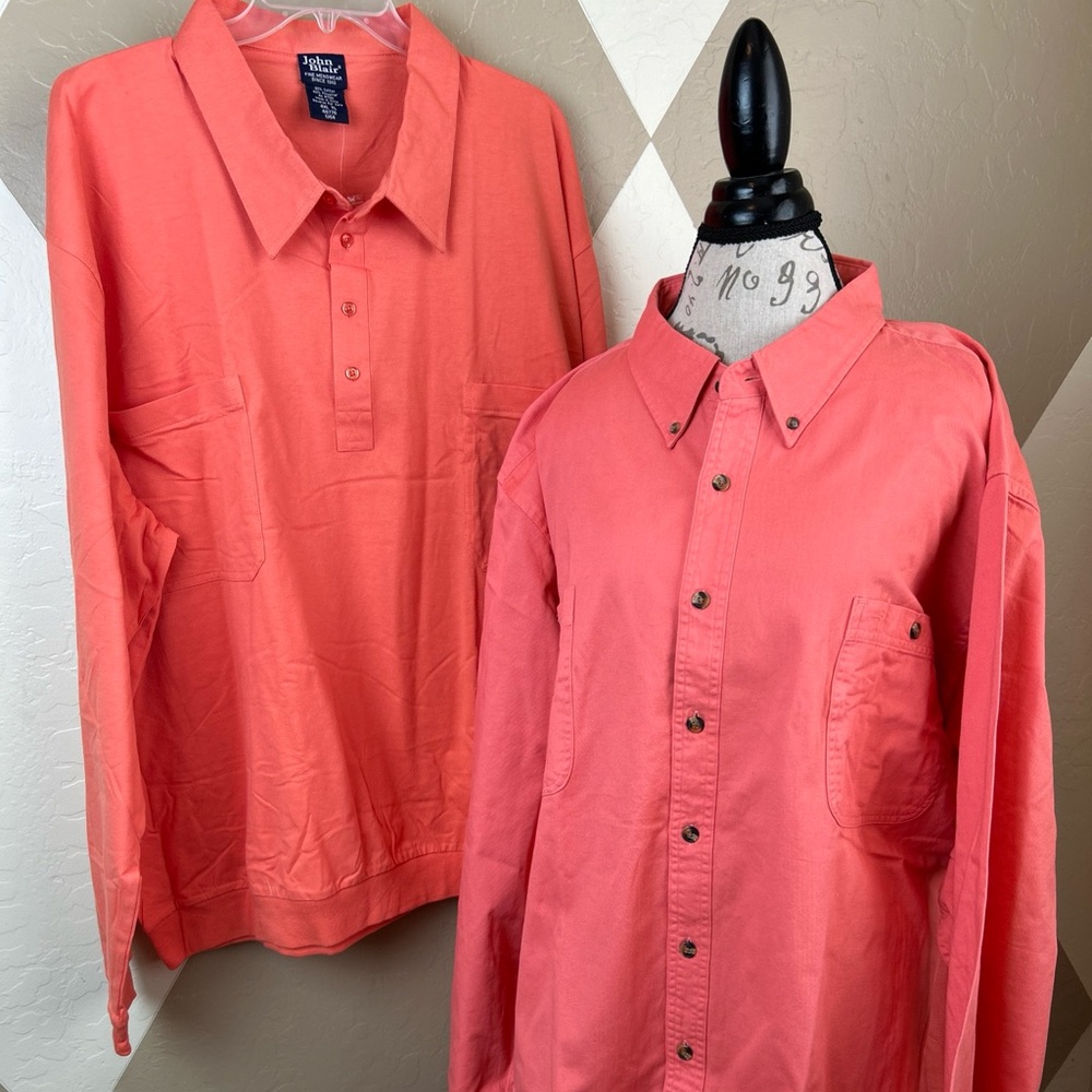Lot 2 Men 4XL Tall Shirts Scandia Woods & John Blair Melon Orange Color Long Slv